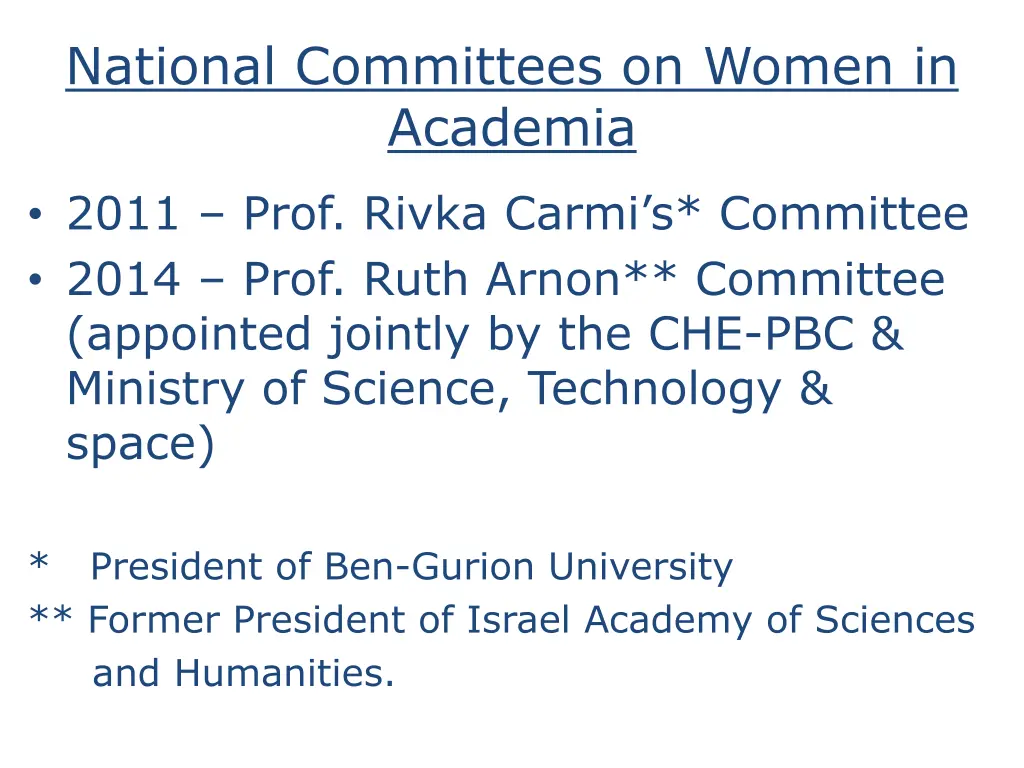 national committees on women in academia