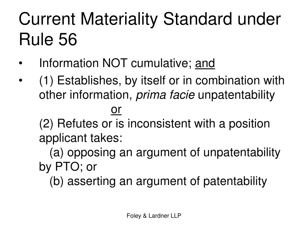 current materiality standard under rule 56