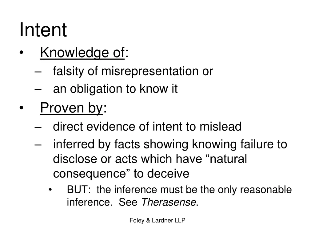 intent knowledge of falsity of misrepresentation