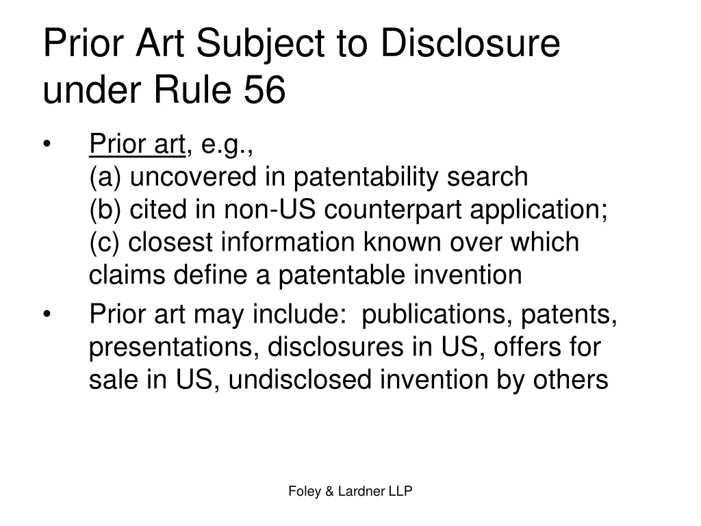 prior art subject to disclosure under rule 56