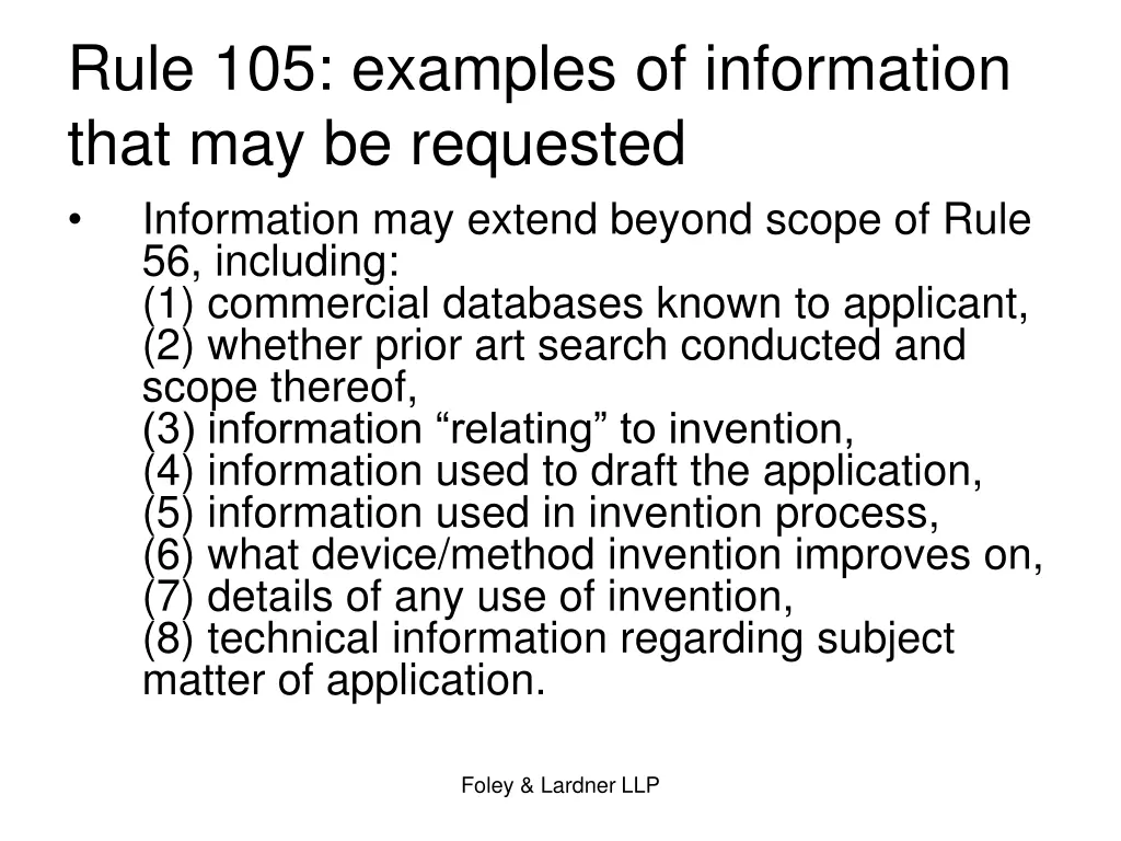 rule 105 examples of information that