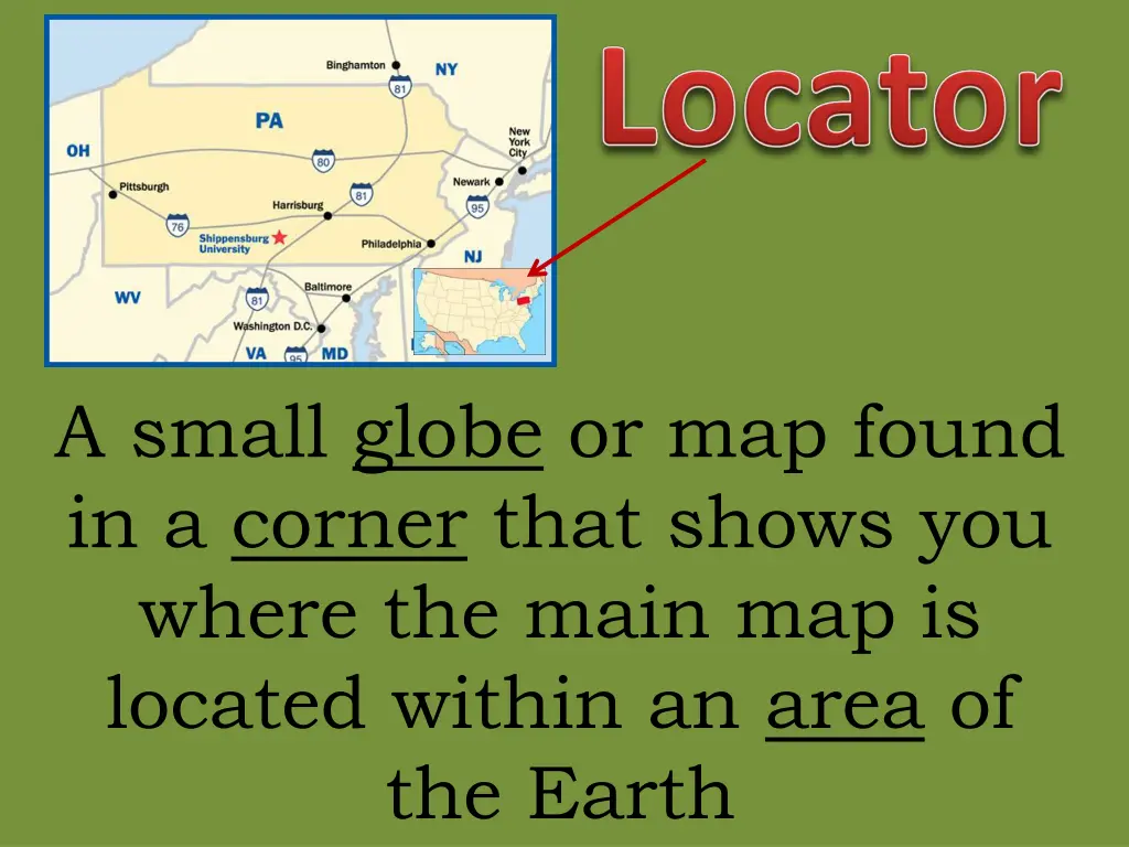 a small globe or map found in a corner that shows
