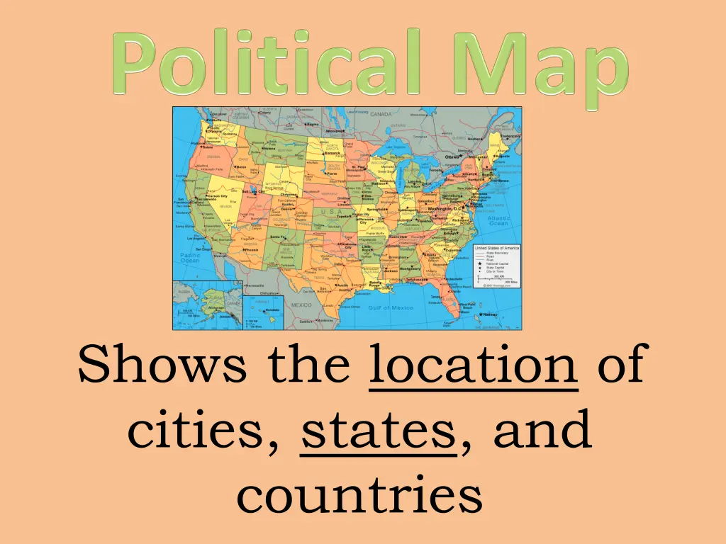 shows the location of cities states and countries