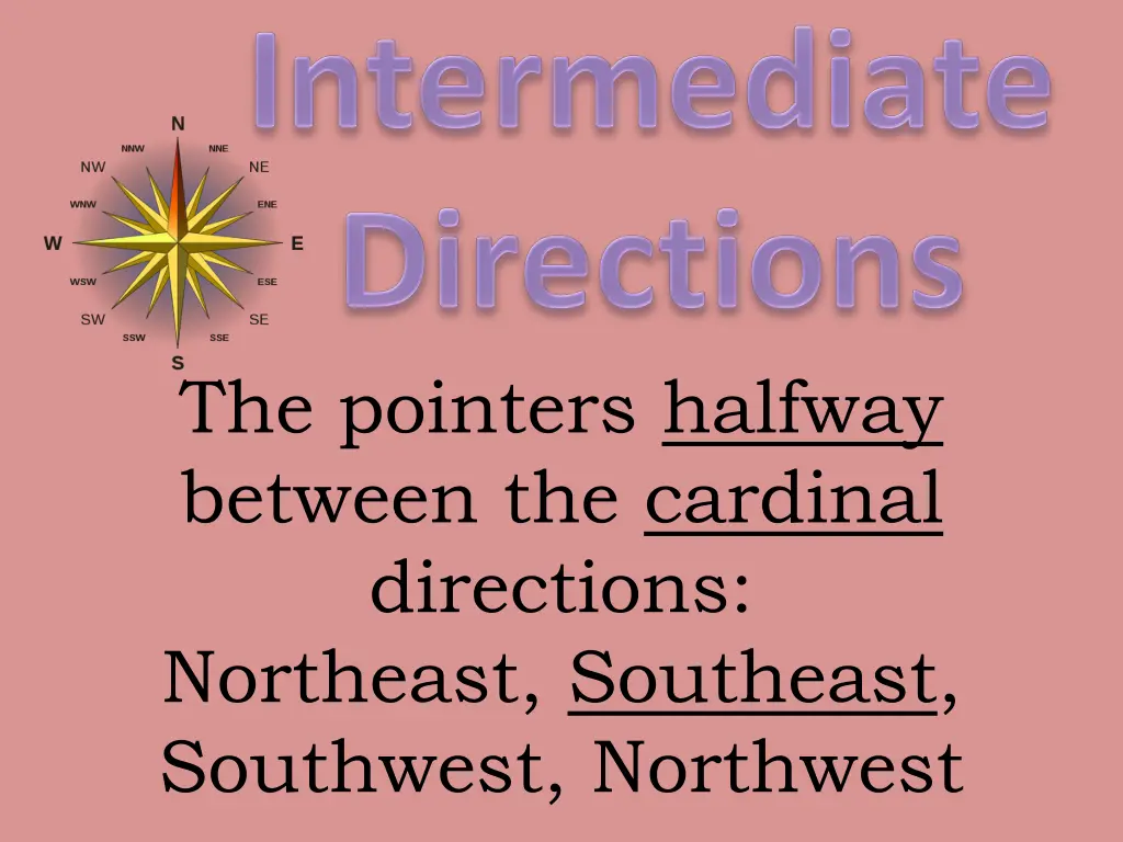 the pointers halfway between the cardinal