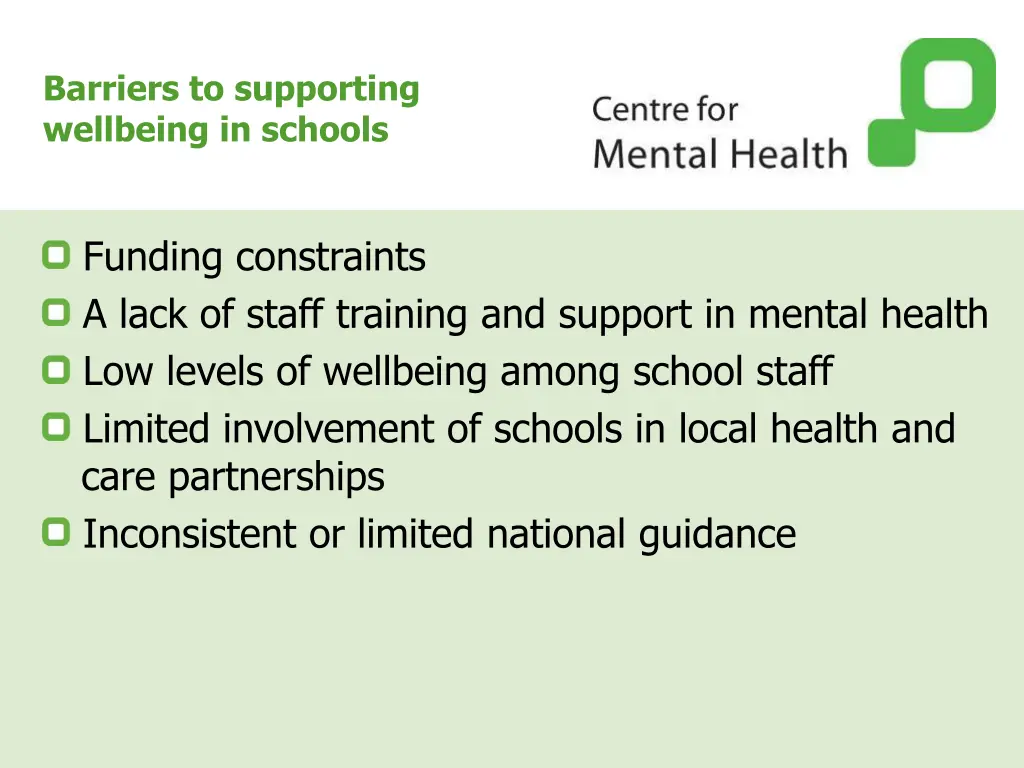 barriers to supporting wellbeing in schools