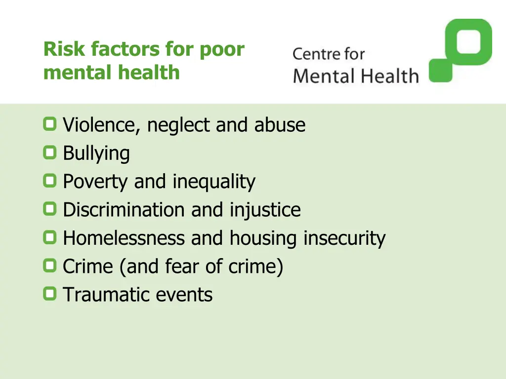 risk factors for poor mental health