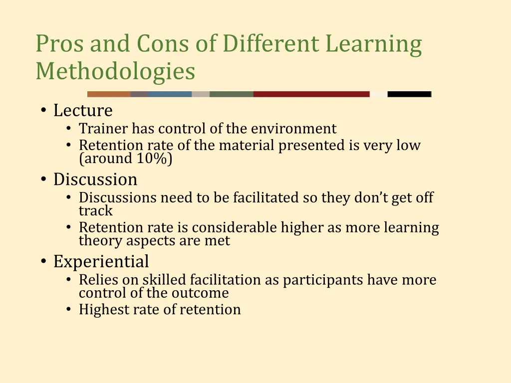 pros and cons of different learning methodologies