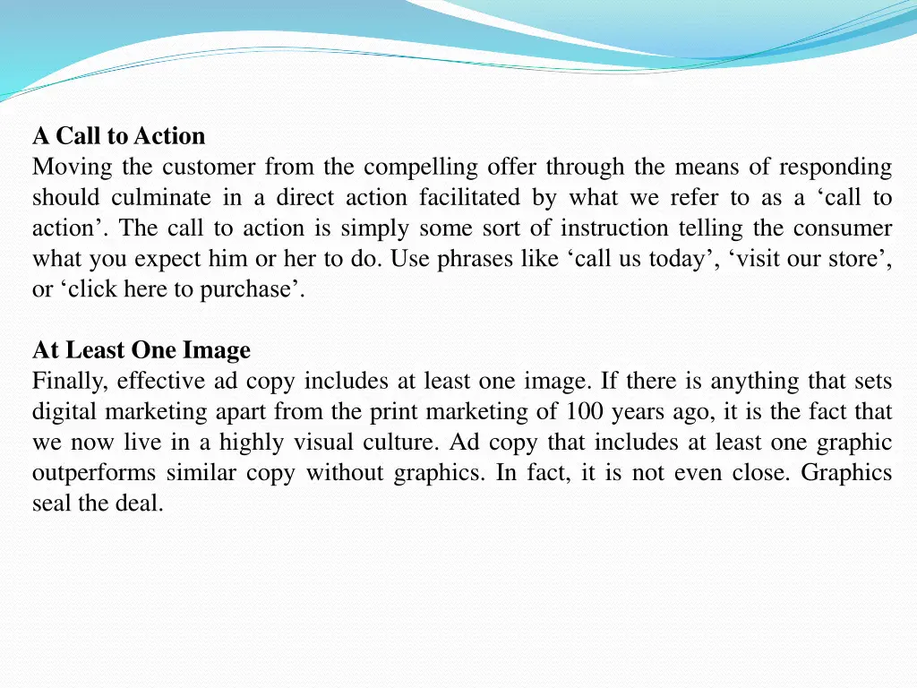 a call to action moving the customer from