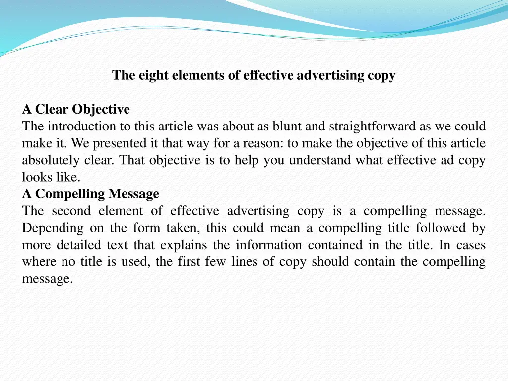 the eight elements of effective advertising copy