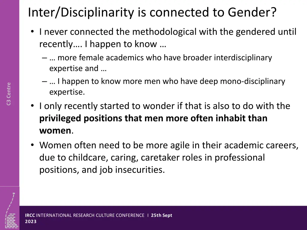 inter disciplinarity is connected to gender