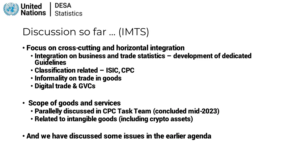 discussion so far imts