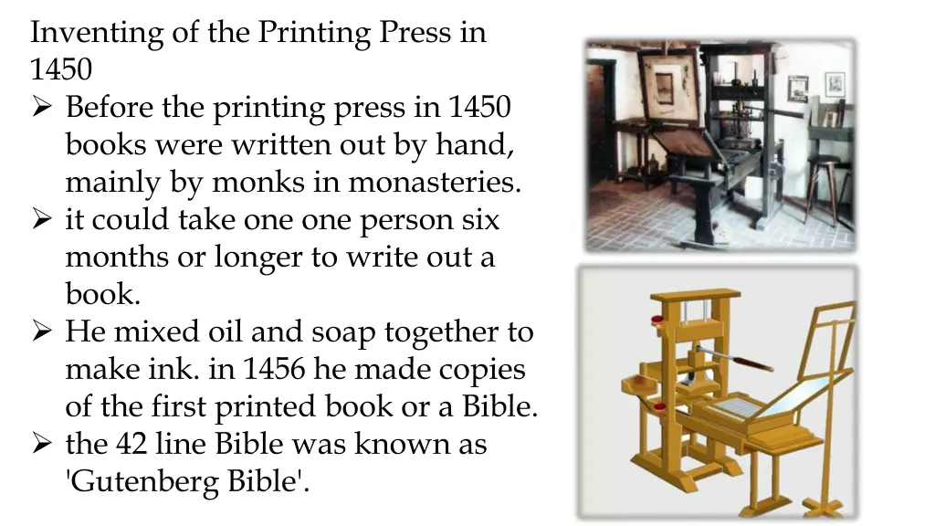 inventing of the printing press in 1450 before