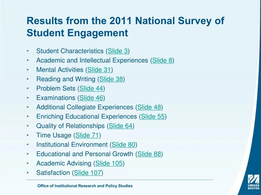 results from the 2011 national survey of student