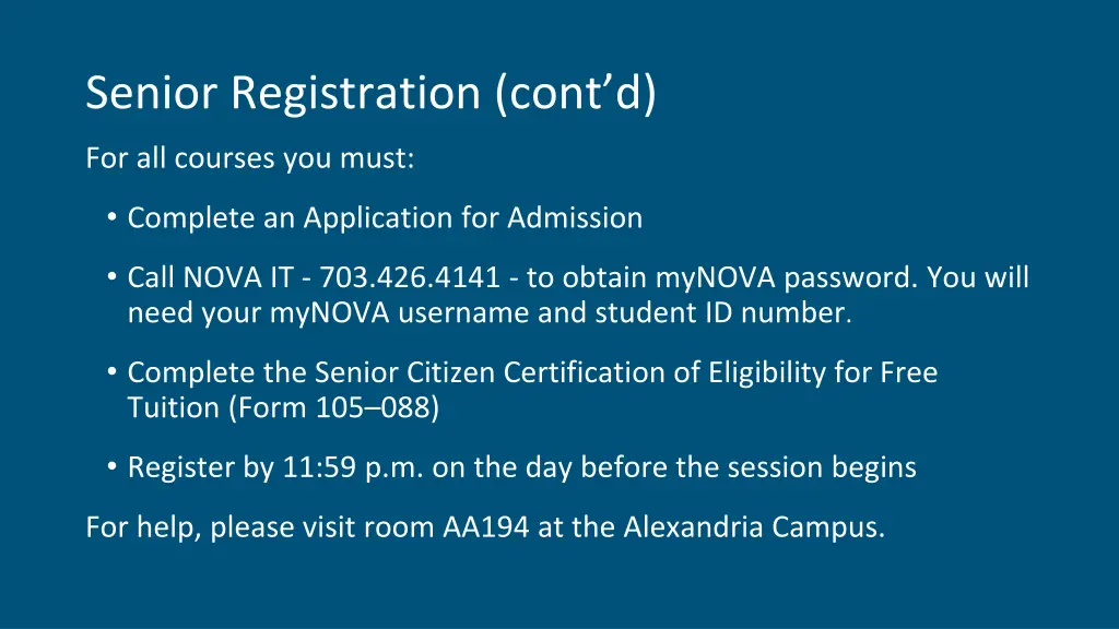 senior registration cont d