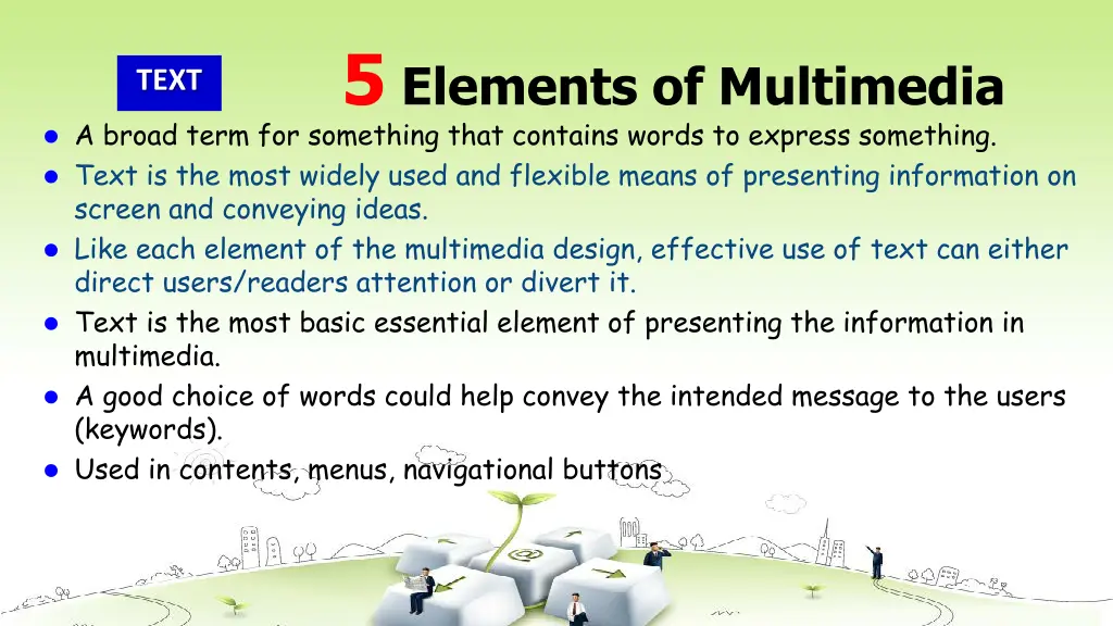 5 elements of multimedia a broad term