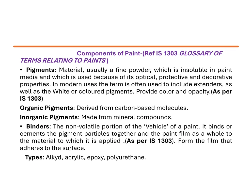 components of paint ref is 1303 glossary of terms