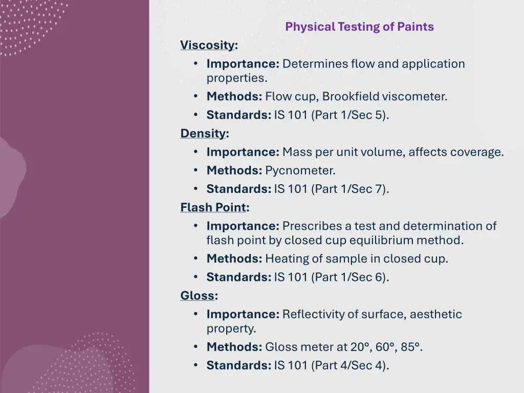 physical testing of paints