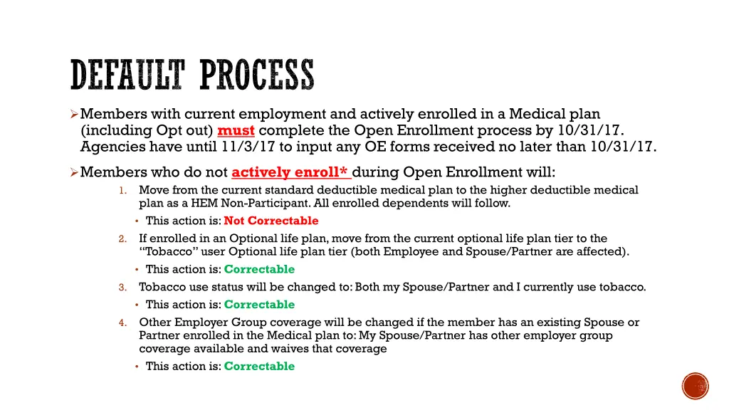 default process members with current employment