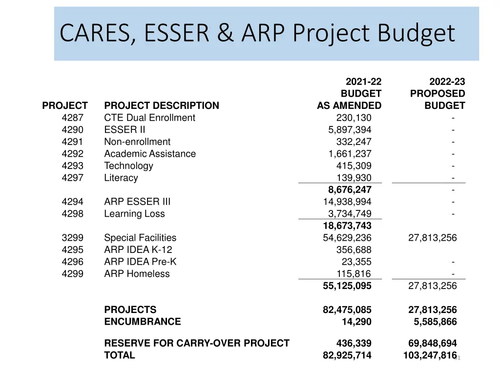 cares esser arp project budget