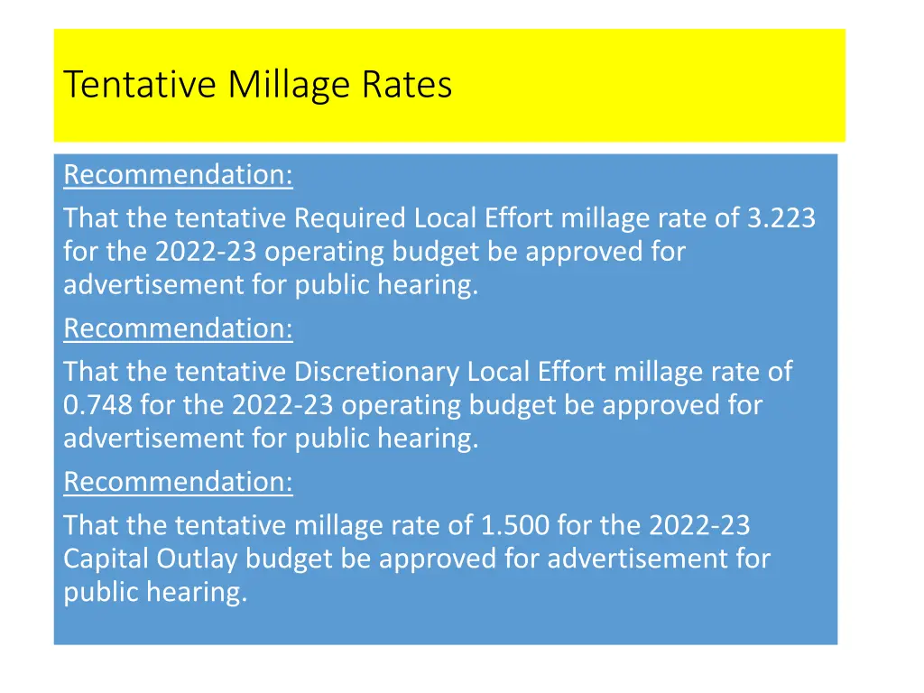 tentative millage rates