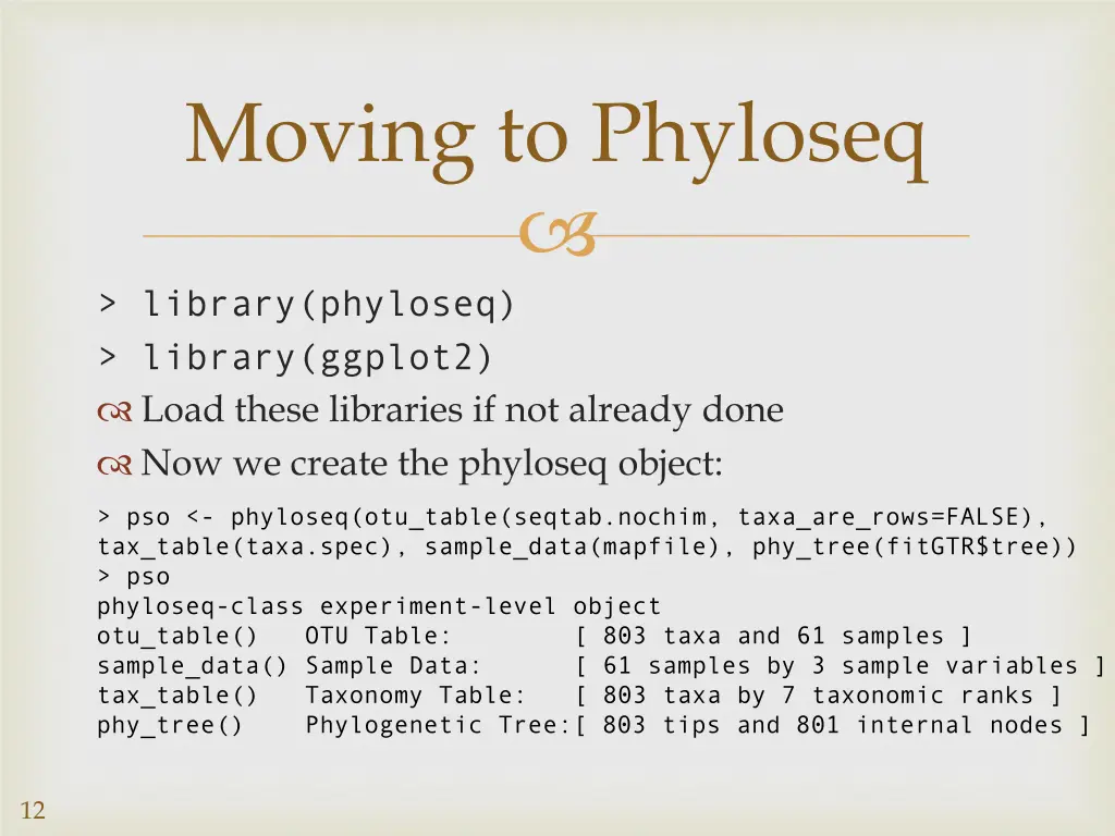 moving to phyloseq