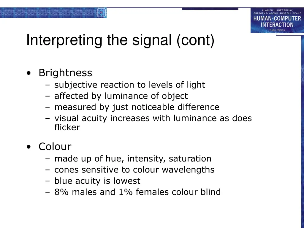 interpreting the signal cont