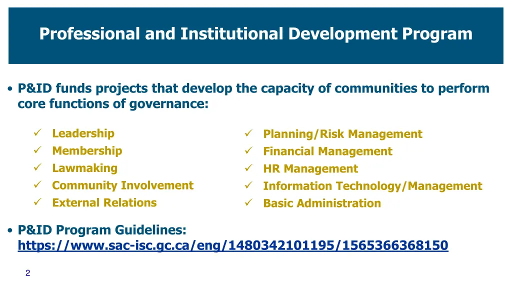 professional and institutional development program