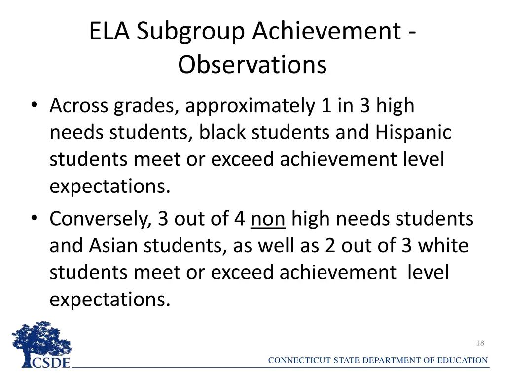 ela subgroup achievement observations