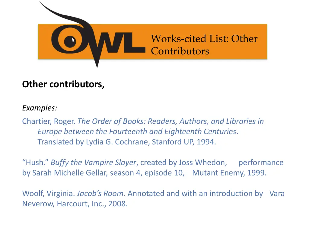 works cited list other contributors