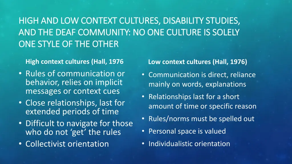high and low context cultures disability studies