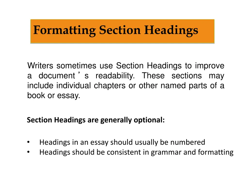 formatting section headings