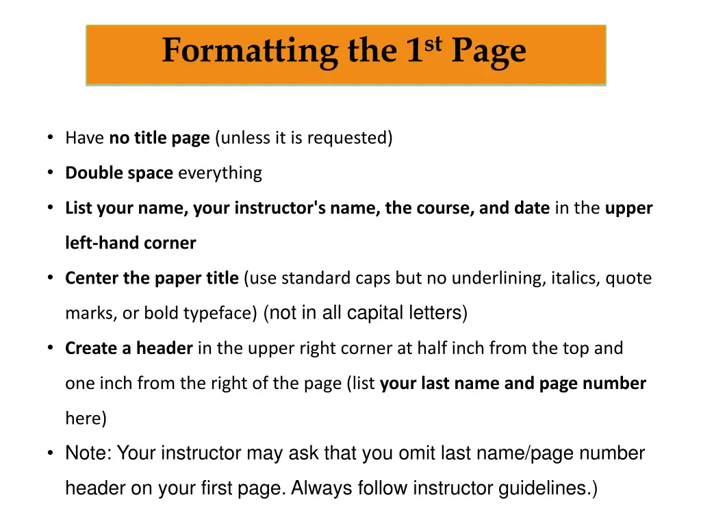 formatting the 1 st page