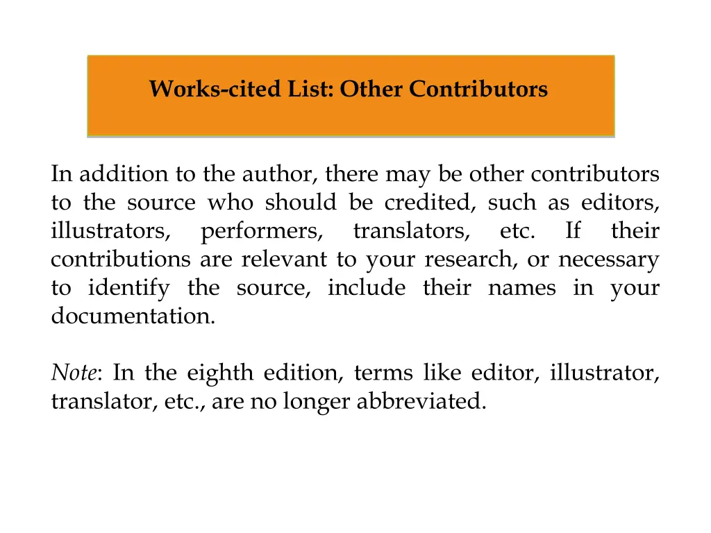 works cited list other contributors
