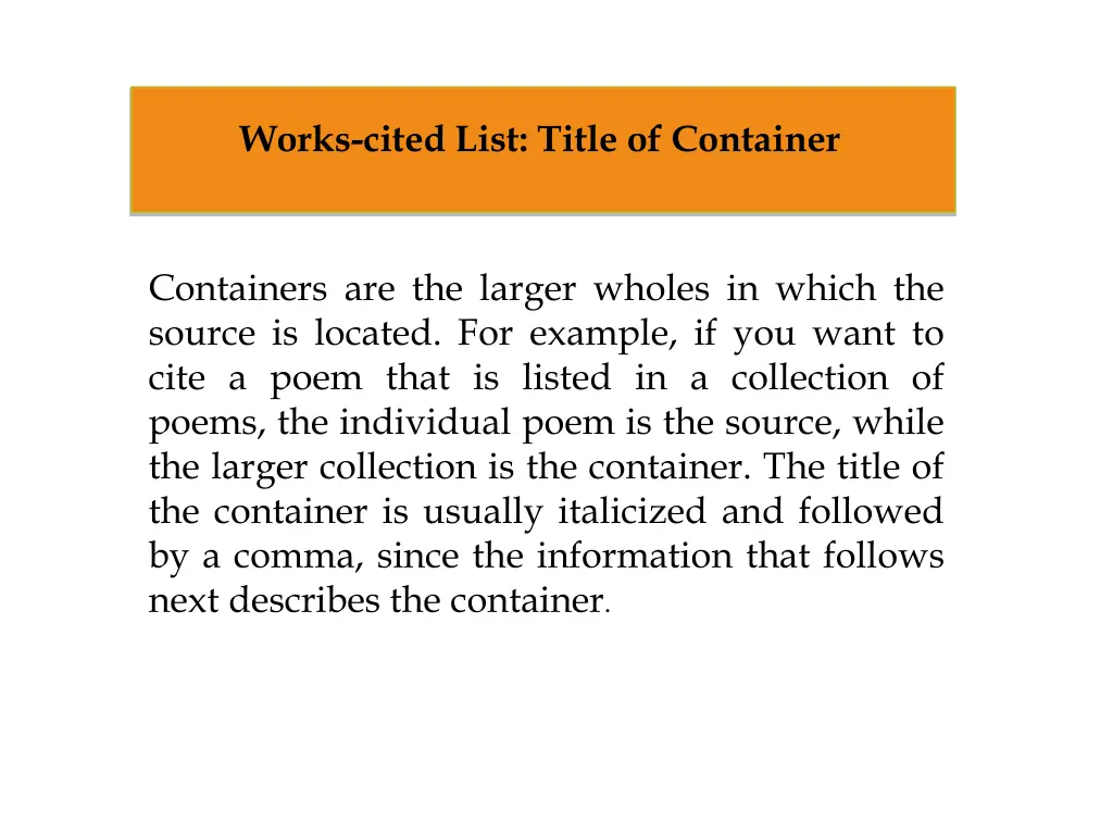 works cited list title of container