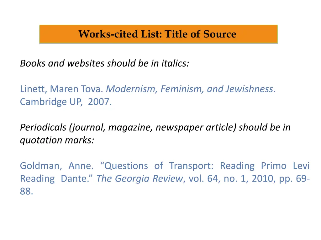 works cited list title of source