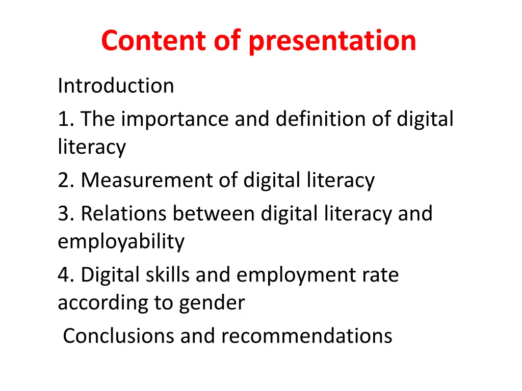 content of presentation