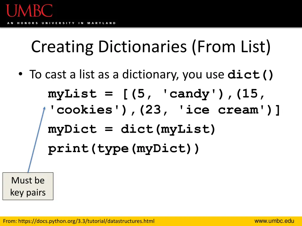 creating dictionaries from list