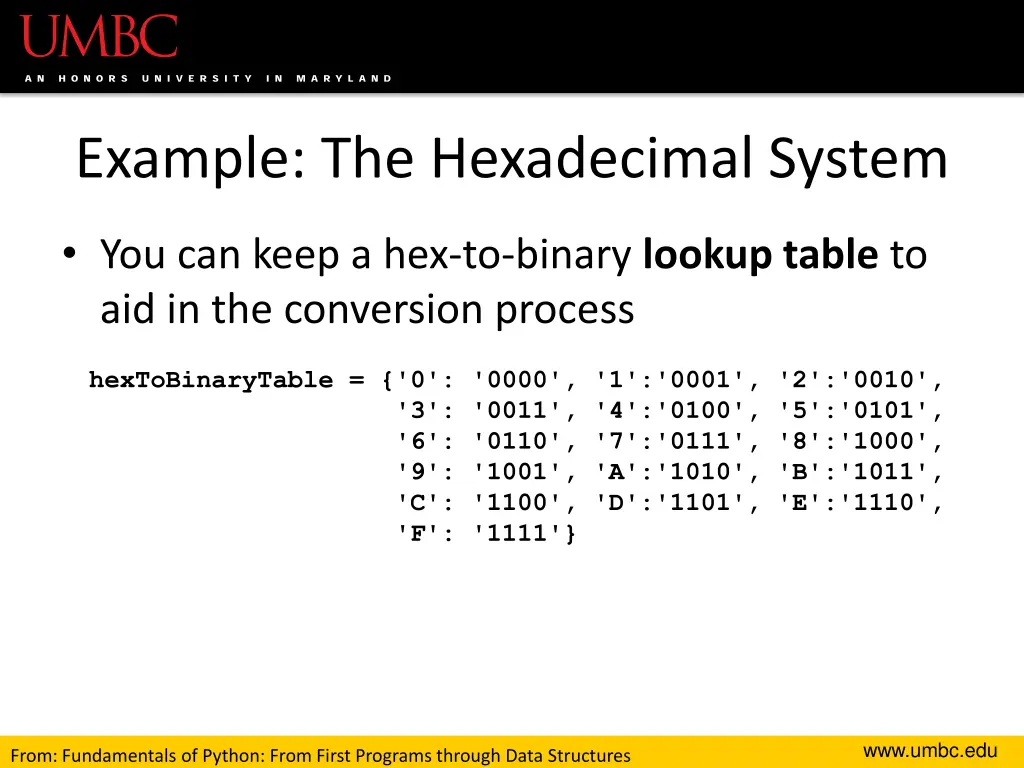 example the hexadecimal system