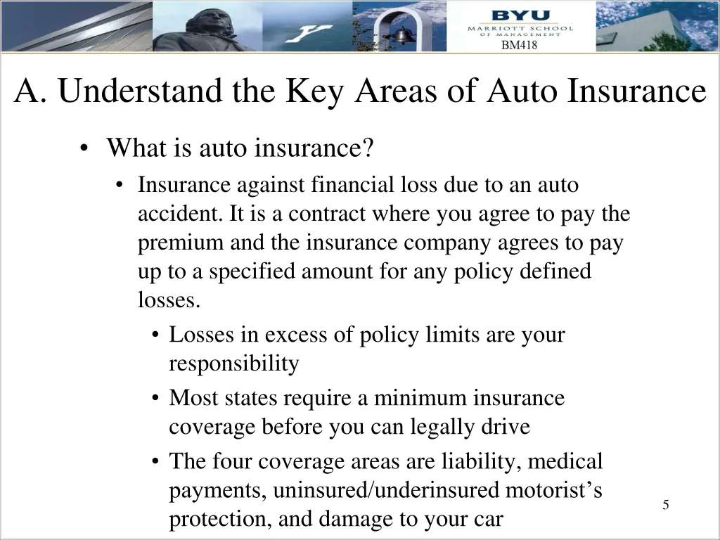 a understand the key areas of auto insurance