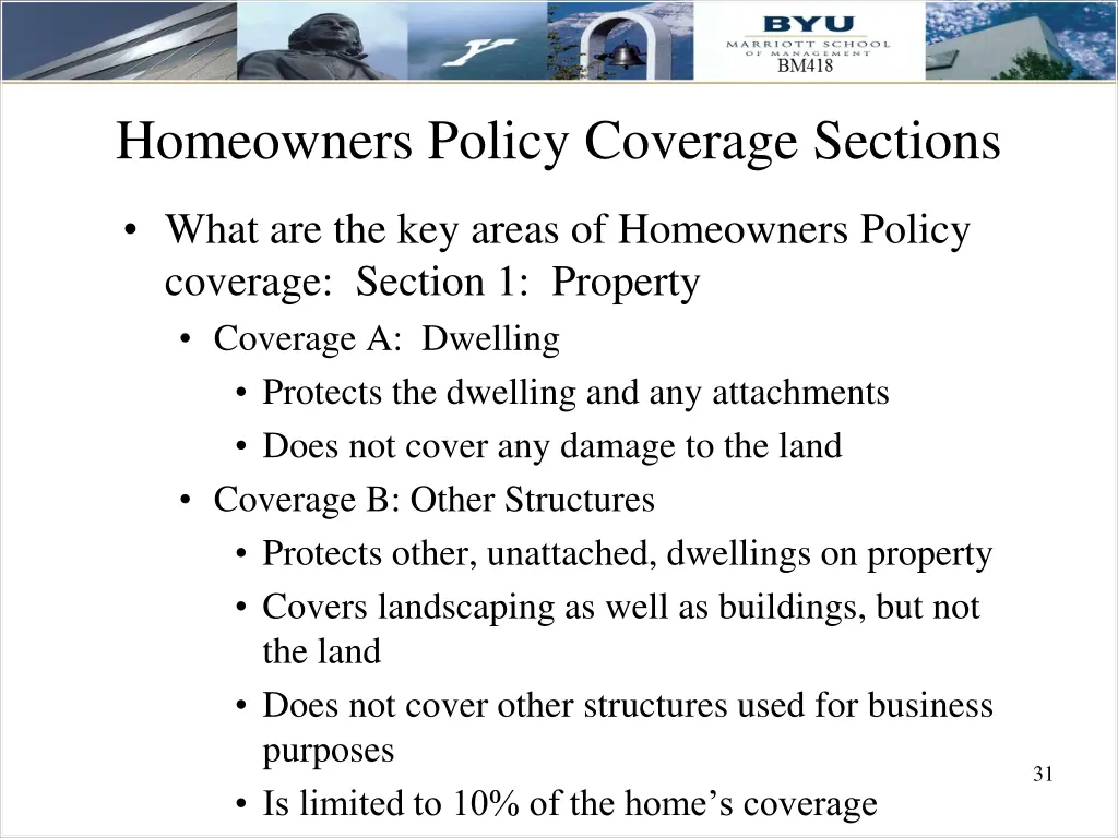 homeowners policy coverage sections