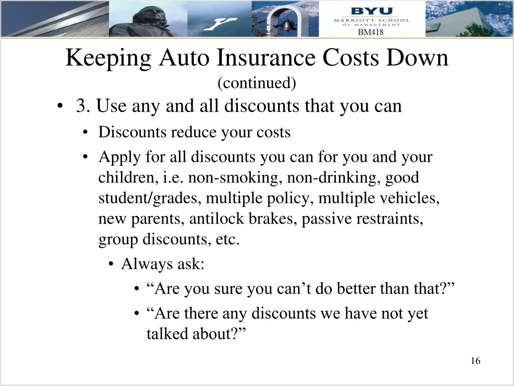 keeping auto insurance costs down continued