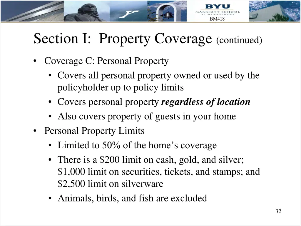 section i property coverage continued