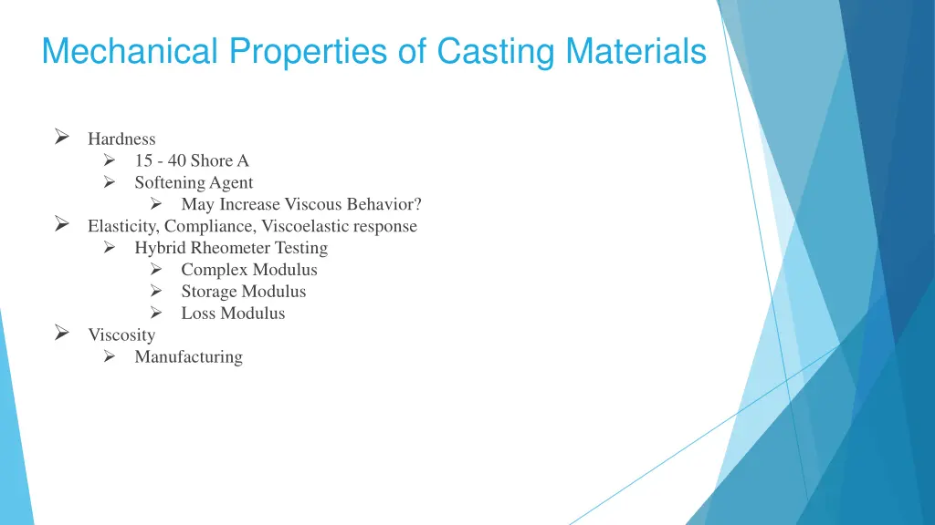 mechanical properties of casting materials