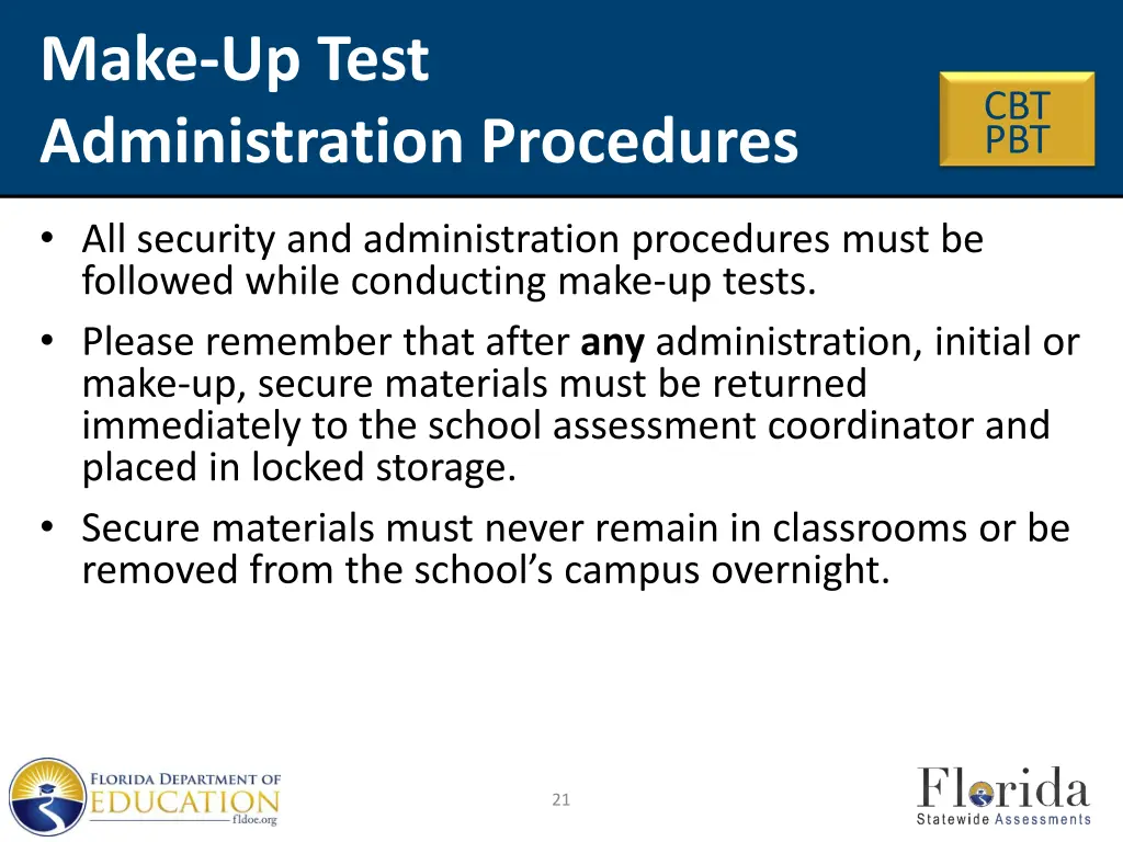 make up test administration procedures