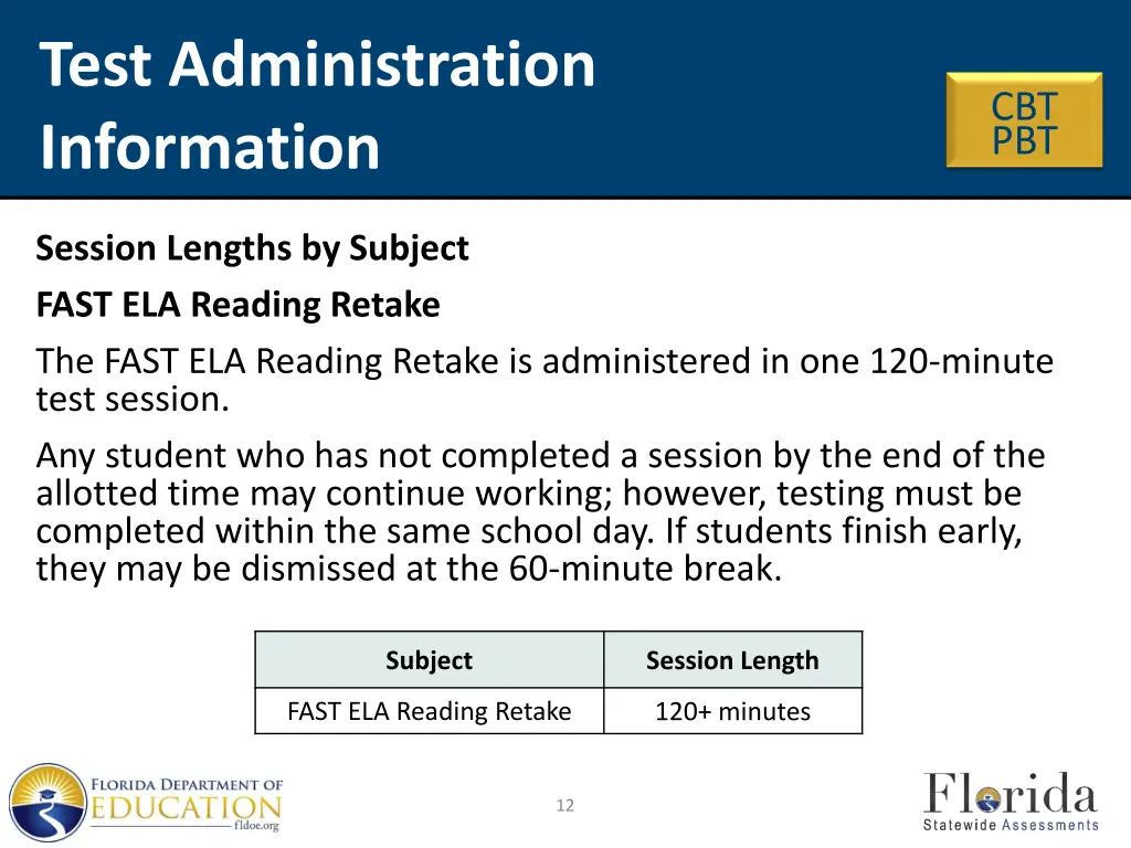 test administration information