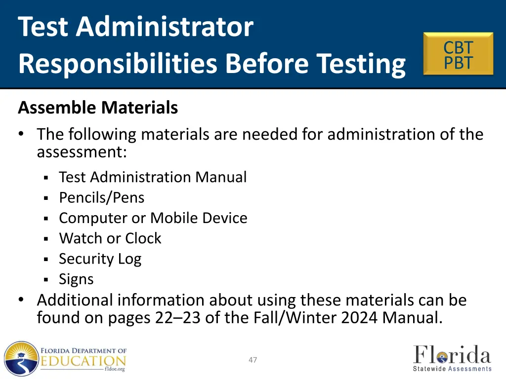 test administrator responsibilities before testing 9