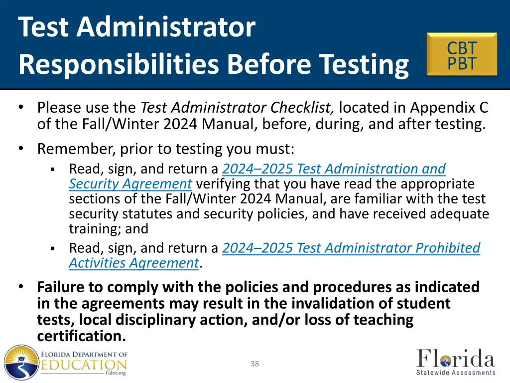 test administrator responsibilities before testing
