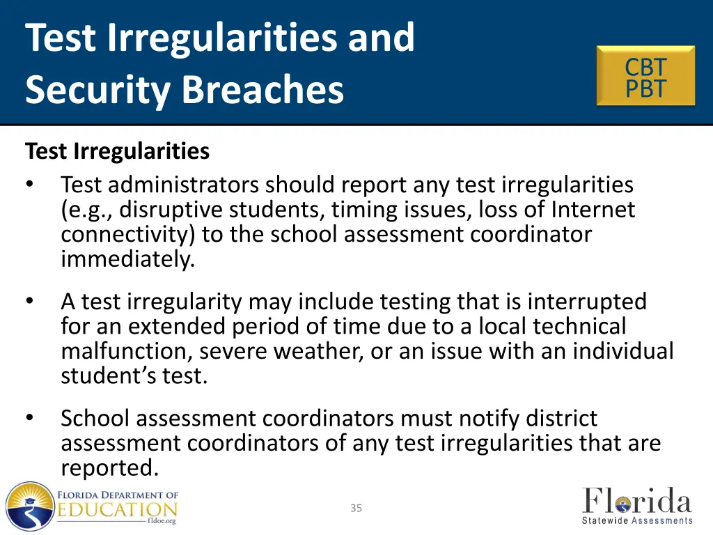 test irregularities and security breaches