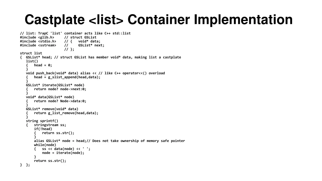 castplate list container implementation