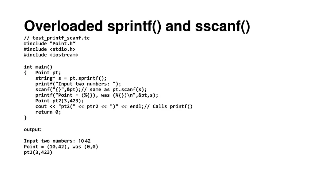 overloaded sprintf and sscanf test printf scanf